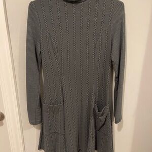 everleigh Charcoal Gray Cable Knit Turtleneck Dress